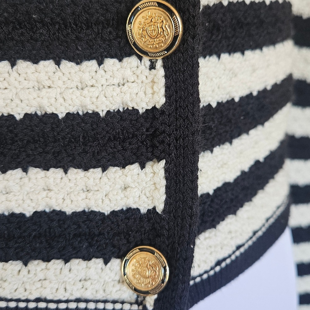 MANGO MNG Women's Jewel Buttons Striped Cardigan Size Small Fall Preppy - Picture 4 of 16